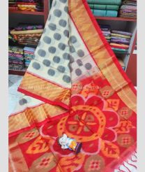 Half White and Red color Ikkat sico handloom saree with pochampalli ikkat design -IKSS0000342