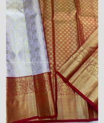 Lite Lavender and Red color kanchi pattu sarees with koravai border design -KANP0013753