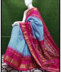 Sky Blue and Pink color pochampally ikkat pure silk handloom saree with pochampally ikkat design -PIKP0036784
