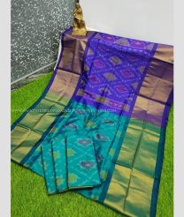 Blue Ivy and Purple Blue color Uppada Soft Silk handloom saree with all over pochampally with big kaddi border design -UPSF0003765