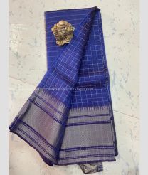 Blue color mangalagiri pattu handloom saree with all over jari line checks with silver big border design -MAGP0026256