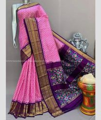 Rose Pink and Purple color pochampally ikkat pure silk sarees with kanchi border design -PIKP0037948