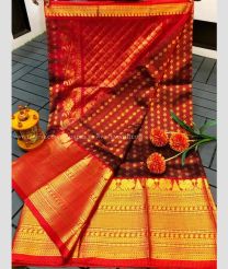 Maroon and Red color kuppadam pattu handloom saree with kanchi kuppadam border design -KUPP0097142