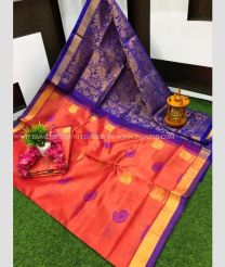 Tomato Red and Purple color kuppadam pattu handloom saree with all over buttas design -KUPP0097177