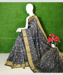 Black and Golden color pochampally ikkat pure silk handloom saree with all over saree full design with jari tissue border -PIKP0019653