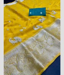 Yellow and Green color Organza sarees with embroidery work sarees design -ORGS0000745