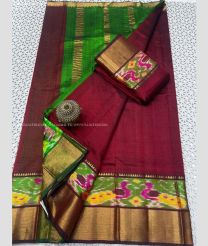Maroon and Parrot Green color mangalagiri pattu sarees with all over checks design -MAGP0026945