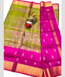 Acid Green and Deep Pink color uppada pattu sarees with all over nakshtra buttas design -UPDP0022210
