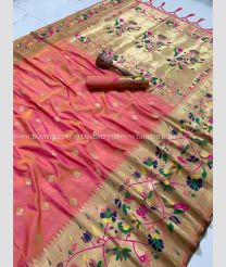 Pink and Brown color paithani sarees with pure zari brocket design  and minakari border -PTNS0004634