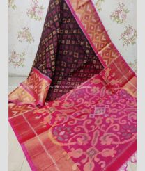 Chocolate and Pink color Ikkat sico handloom saree with pochampalli ikkat design -IKSS0000297