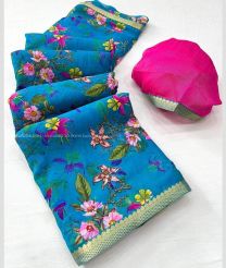 Blue and Rose Pink color silk sarees with all over flower design -SILK0002456