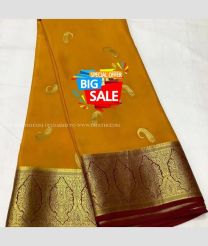 Mustard Yellow and Maroon color Georgette sarees with beautiful tiny buties in gold zari woven border design -GEOS0024008