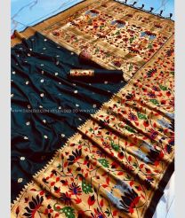 Black and Red color paithani pure silk handloom saree with zari border saree design -PTNP0000085
