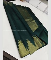 Forest Fall Green and Golden color kanchi pattu sarees with temple border design -KANP0013794