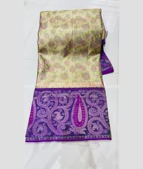 Lite Lemon Yellow and Purple Blue color kanchi pattu handloom saree with tri-card brocade all over body with beautiful  meenankari  border design -KANP0010174