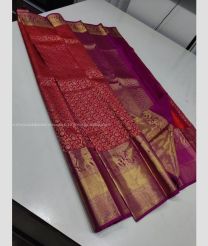 Red and Magenta color kanchi pattu handloom saree with all over jari with 1g pure jari border design -KANP0013384