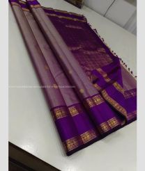 Dull Pink and Purple color kanchi pattu handloom saree with all over buties with 2g pure jari traditional border design -KANP0013712