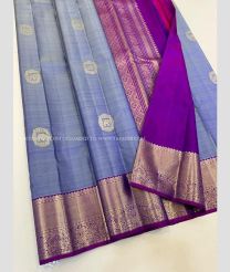 Sky Blue and Magenta color kanchi pattu handloom saree with all over buties design -KANP0013512