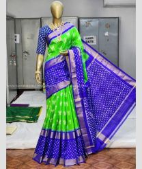 Parrot Green and Royal Blue color pochampally ikkat pure silk handloom saree with all over pochamally design saree -PIKP0016995
