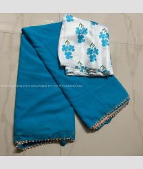 Blue ivy and White color Georgette sarees with all over digital printed with pearls moti lase design -GEOS0024247