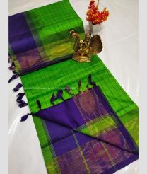 Parrot Green and Purple Blue color Tripura Silk handloom saree with all over mahanati checks with pochampally border design -TRPP0008049