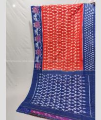 Red and Blue color pochampally Ikkat cotton handloom saree with pochampalli ikkat design -PIKT0000798