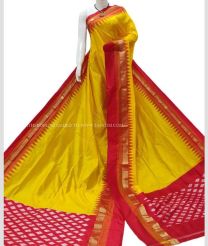 Yellow and Red color pochampally ikkat pure silk handloom saree with plain with kaddi border design -PIKP0021948