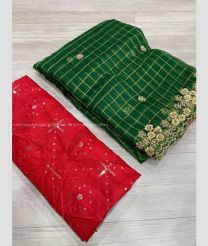 Red and Green color Organza sarees with all over checks design -ORGS0003205