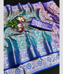 Blue Ivy and Blue color Lichi sarees with all over beautiful sliver and cooper zari weaving with rich pallu and self weaving design -LICH0000339