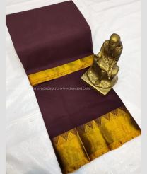 Chocolate color Tripura Silk handloom saree with plain with temple border design -TRPP0005361