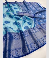 Sky Blue and Navy Blue color Banarasi sarees with full body woven embossed design -BANS0002229