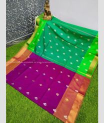 Magenta and Brown color Uppada Soft Silk handloom saree with all over topi buties design -UPSF0003889