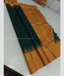 Forest Fall Green and Bronze color kanchi pattu handloom saree with plain with 2g pure jari traditional border design -KANP0013586