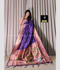 Purple and Pale Silver color paithani sarees with all over buties with three munia border design -PTNS0005074