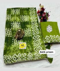 Leafy Green color silk sarees with all over prisam batik hand printed with sequence and multi work embroidery jall design -SILK0017398