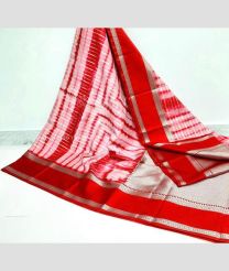 Cream and Red color Banarasi sarees with water zari weaved traditional striped pattern with contrast pattu border design -BANS0007950