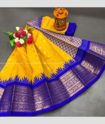 Mango Yellow and Blue color Chenderi silk handloom saree with all over butties design -CNDP0012276