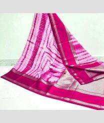 Cream and Deep Pink color Banarasi sarees with water zari weaved traditional striped pattern with contrast pattu border design -BANS0007948