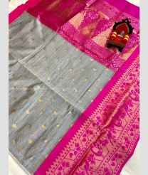 Dark Grey and Pink color Chenderi silk handloom saree with small buti design -CNDP0009595
