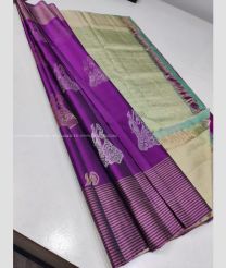 Purple and Fern Green color soft silk kanchipuram sarees with hand woven with unique pattern design -KASS0000578