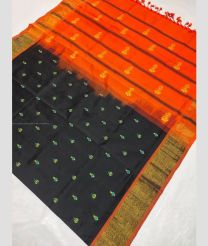 Black and Orange color Tripura Silk handloom saree with kaddy border design -TRPP0008591