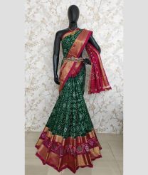 Forest Fall Green and Pink color pochampally ikkat pure silk handloom saree with pochampally ikkat design -PIKP0036748
