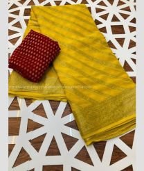 Yellow and Red color Banarasi sarees with all over stripes design -BANS0013619