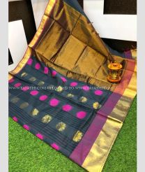 Black and Plum Purple color Chenderi silk handloom saree with all over big buties saree design -CNDP0012128