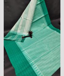Turquoise and Cream color Uppada Cotton handloom saree with all over checks with temple and checks border design -UPAT0004741