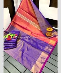 Purple and Pink color Uppada Tissue handloom saree with plain border design -UPPI0001783