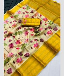 Lemon Yellow and Yellow color silk sarees with all over pichwai digital printed with kanchi border design -SILK0017621