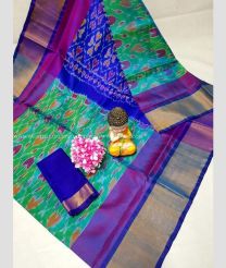 Turquoise and Blue color uppada pattu handloom saree with all over pochampally design -UPDP0021208