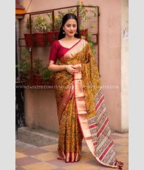 Mustard Yellow and Red color paithani sarees with all over digital printed design -PTNS0004994