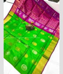 Green and Magenta color uppada pattu sarees with all over buttas design -UPDP0022014